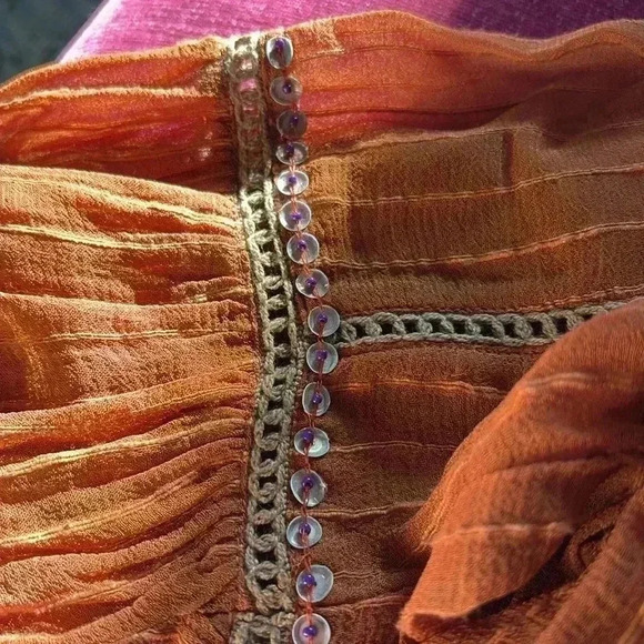 Anthropologie Blink London rust orange beaded bohemian top - Picture 11 of 12